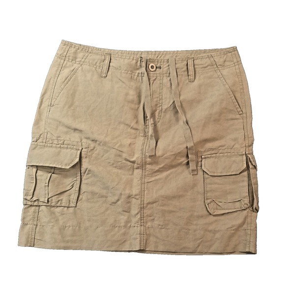 GAP Surplus Khaki Cargo Mini Skirt Size S - LINEN blend lightweight drawstring - Picture 1 of 3